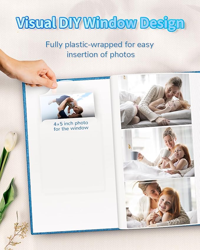 Artfeel Photo Album 4x6 with 300 Pockets,Slip-in Picture Albums,Linen Cover Memory Book with Front Window,White Page Vertical Photo Book for Wedding,Family,Anniversare,Baby,Vacation