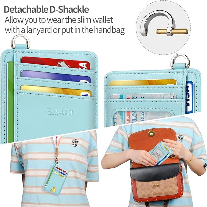 Slim Minimalist Front Pocket Wallet, RFID Blocking Credit Card Holder Wallet with Detachable D-Shackle for Men Women