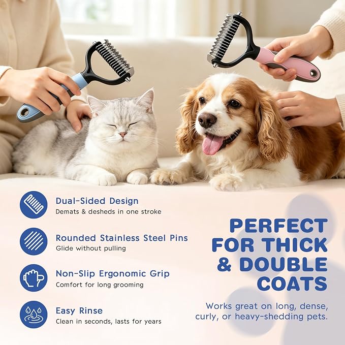 2PCS Pet Pro Grooming Dual-Sided Pet Pro Grooming Tool, Cat Brush Rake and Long Haired Dog Brushes, Pets Knotter Dogs and Cats for Grooming Hair Pets Tools