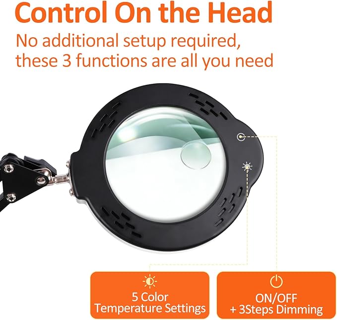 10X 30X Magnifying Glass with Light and Stand, Desktop LED Magnifying Lamp with Base and Clamp, 5 Color Modes, 3 Dimmable Levels Hands Free Magnifying Glasses for Close Work, Reading Crafts Jewelry