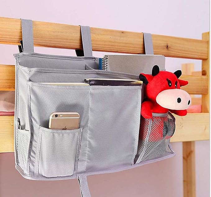 Sugaroom Bunk Bed Organizer - Bedside Storage Caddy with Pockets for College Dorm, Hospital, Baby Bed & Camp (Grey)