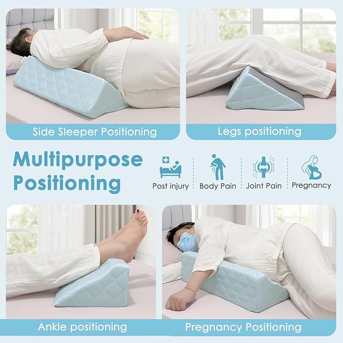 NEPPT Wedge Pillow for Seniors Side Sleeping Post Surgery Wedge Bedsore Pressure Relief Incline Pillow Patient Turning Wedges for Bed Positioning Adults Triangle Pillows for Back Support (Cooling)