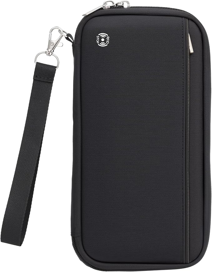 WALNEW Passport Holder Travel Family for 12, RFID Blocking Passport Wallet | Travel Documents Organizer with Zipper, for Cards, Cash, Boarding Passes, Tickets, International Travel Essentials