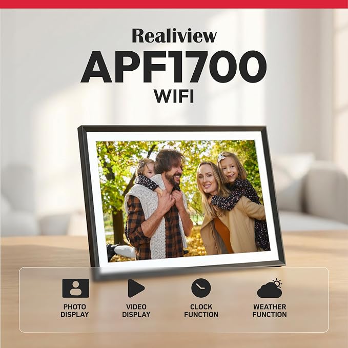 AGFA Photo FRAMEO WiFi Digital Picture Frame 17 Inch – HD Touchscreen Smart Photo Frame, Share Photos & Videos Instantly via App, 32GB Memory, Auto-Rotate, Clock & Weather, Slim Modern Design
