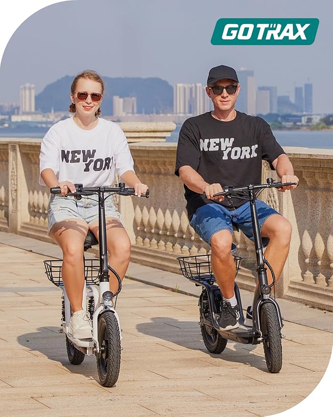 Gotrax Adult Electric Scooter with Seat, Max 19-25miles Range, 15.5-20mph Power by 350W-500W Motor, All-Terrain Tire & Wider Deck & Soft Cushioning Seat with Carry Basket