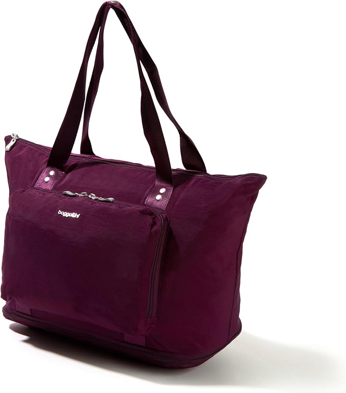 Baggallini Carryall Expandable Lightweight Travel Tote 22" Packable Folding Compact Nylon Washable Weekender w/Luggage Sleeve