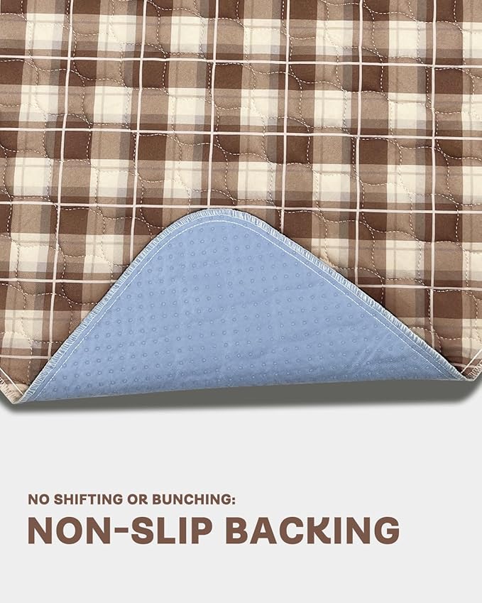 Non-Slip Bed Pads for Incontinence Washable (36" x 72"|1 Pack), Brown Grid, Waterproof Bed Pads, Bed Wetting Pads for Bed, Sofa, Floor, Resuable Underpads for Adults, Seniors, Pet