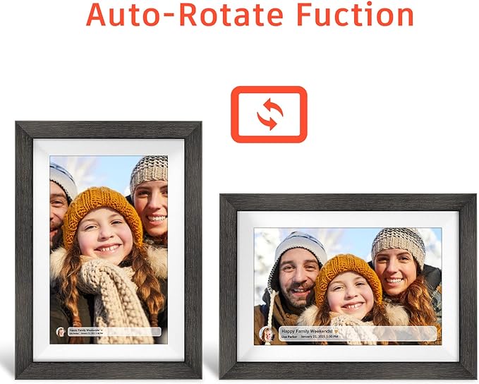 Frameo 10.1 inch Digital Picture Frame WiFi Smart Digital Photo Frame Wood | IPS HD 1280 * 800 1080P Touch Screen Auto-Rotate Easy Setup to use Free Share Photos and Videos Gift for mon Father Women
