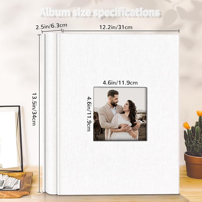 Artfeel Photo Album 4x6 with 600 Pockets,Slip-in Picture Albums,Linen Cover Memory Book with Front Window,White Page Vertical Photo Book for Wedding,Family,Anniversare,Baby,Vacation
