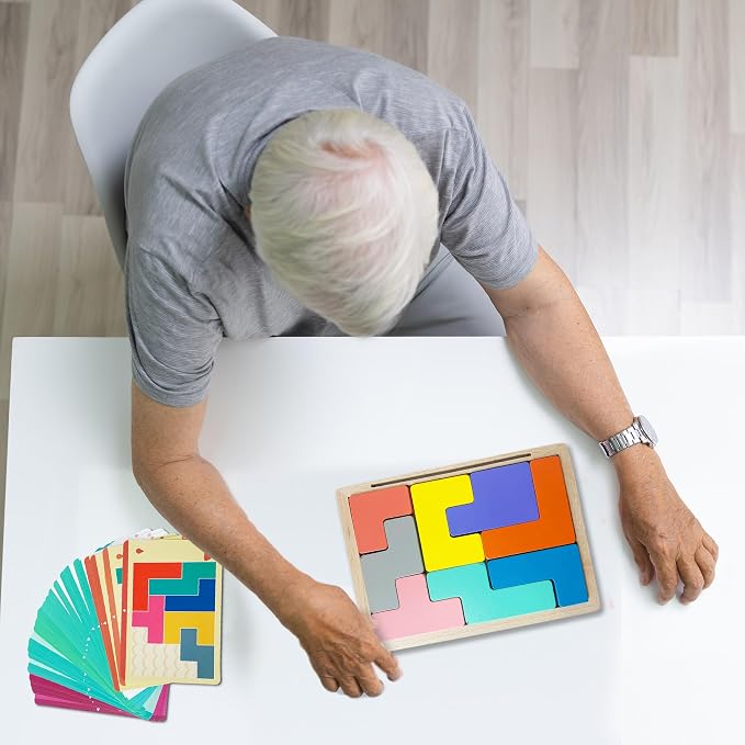 Gifts for People with Dementia - Wooden Puzzle Activities for Seniors Pattern Blocks Products for Elderly with Dementia Products for Alzheimers Patients Easy Memory