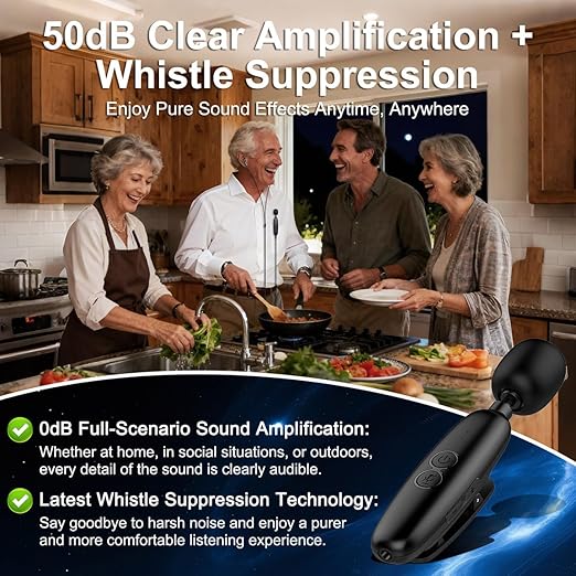 IceHeat Sound Amplifier for Seniors, Features Automatic Noise Reduction to Enhance Voices, Howling Suppression, Instant on-and-use Operation, and 7-Button Volume Adjustment