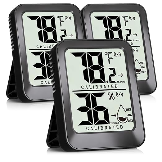 AyayaBoss 3 Pack Room Thermometer Indoor Hygrometer | Mini Size, Monitor Temperature & Humidity, Accurate Fast Read, Easy To View, Kickstand/Hanging/Wall Adhesive, ℉/℃, w/ Battery