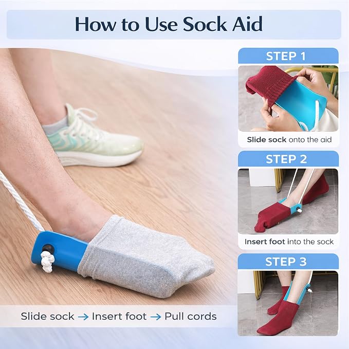 Sock Aid Kit for Seniors – Sock Puller, Leg Lifter Strap & Car Door Handle, Easy On Off Sock Helper, No Bending Dressing Aid for Elderly, Pregnant & Limited Mobility