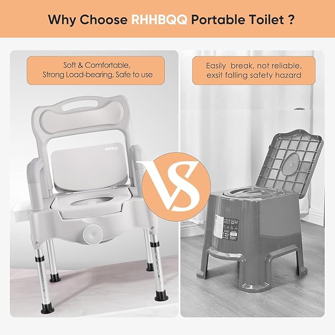 Bedside Commode Chair for Adults, 3-in-1 Commode Toilet for Elderly & Disabled, Portable Potty Chair with Bucket & Lid for Bedroom, Post Surgery & Home Care (GreyWhite)