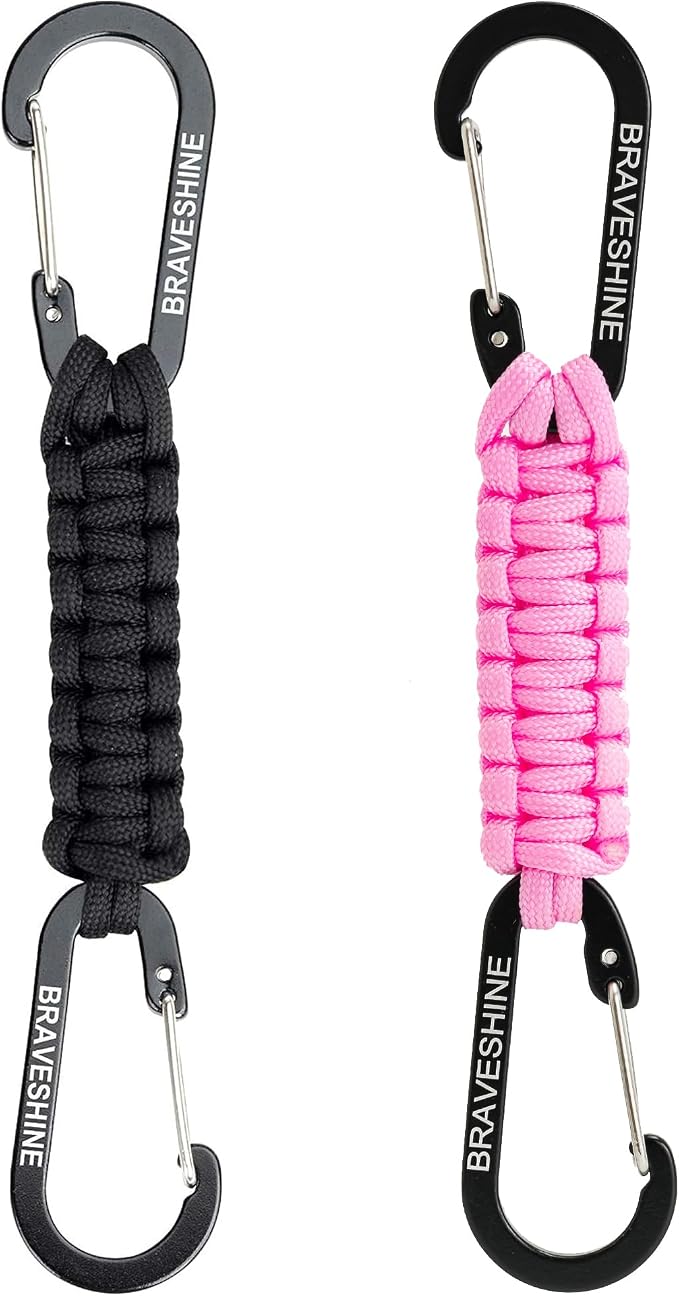 BRAVESHINE Paracord Keychain Carabiner Clip | D Ring Hanger Lanyard Hook | 7.3inch Long | for Stroller, Water Bottle, Key, Backpacks, Men, Women, Luggage, Car Seat Headrest, Fence, Bag Charms