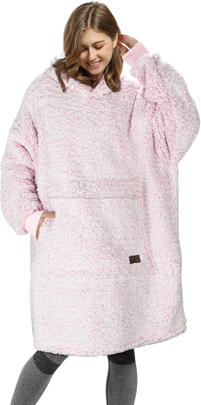 Catalonia Oversized Blanket Hoodie Sweatshirt, Wearable Sherpa Lounging Pullover for Adults Women Men
