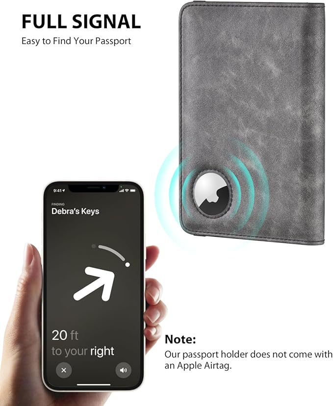 Stouchi AirTag Passport Wallet, Grey, Unisex, Faux Leather, RFID Blocking, Anti-Waterproof | Ultra-slim, Waterproof PU Leather, 5 Card Slots, RFID Blocking, AirTag Slot – Perfect for US Passports