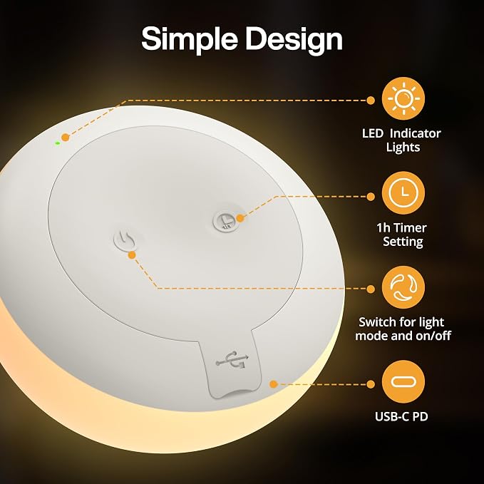 Baby Night Light for Nursery, Soft Silicone Tap Control Night Lamp with 8 Color Changing, Stepless Dimming, Rechargeable Portable Night Light for Kids, 1H-Timer, Warm Light for Breastfeeding