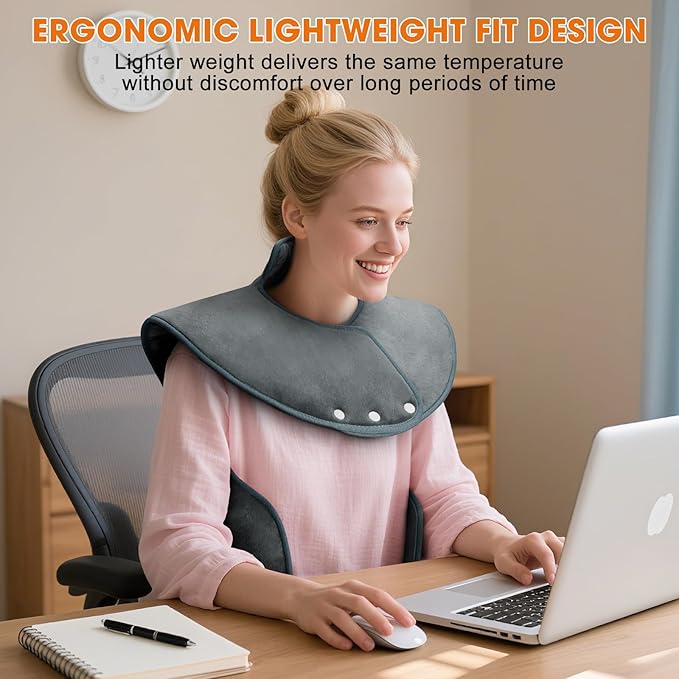Heating Pad for Back Neck Shoulders, Large Wearable Relax Muscles, Birthday Gifts for Women Men Mom Dad Elderly, 3 Heat Settings/2-Hour Safe Auto-Off, 24"×37" Ergonomic Fit Design-Gray