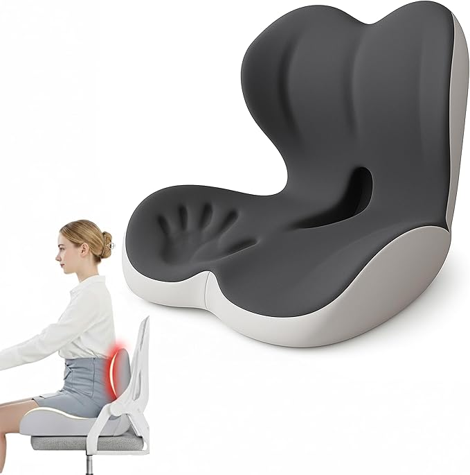 Ergonomic Seat Cushion with Back Support for Tailbone Pain Relief, Raised Seat & Thickened Lumbar Support for Office, Home, and Long-Distance Driving (Dark Gray + Light Gray)