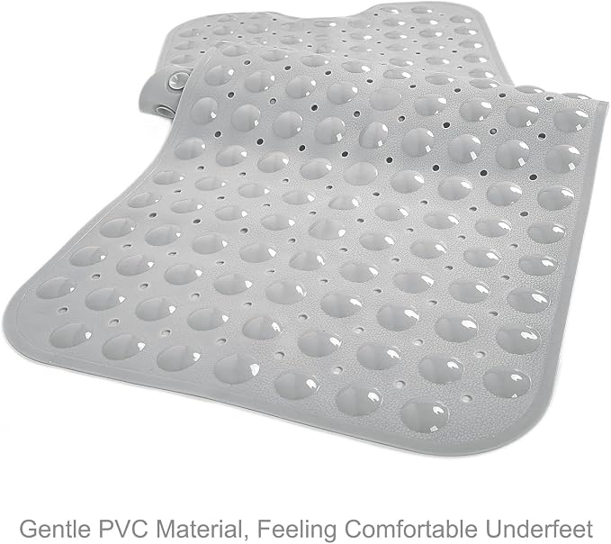 TEESHLY Bathtub Mats for Shower Tub, Extra Long Non-Slip 39 x 16 Inch Bath Mat with Drain Holes and Suction Cups, BathMat for Bathroom with Machine Washable (Opaque Gray)
