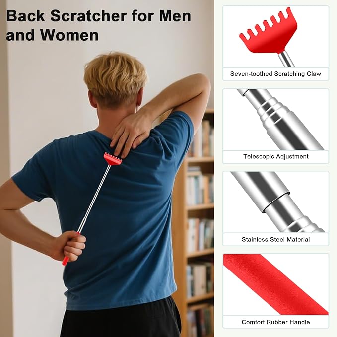 HOFASON Back Scratcher 6 Pack, Stocking Stuffers for Men Adults Women Teens | Christmas Small Bulk Gifts for Men Women Teens, White Elephant Gag Birthday Gifts, Party Favors Prizes for Adults (Red)