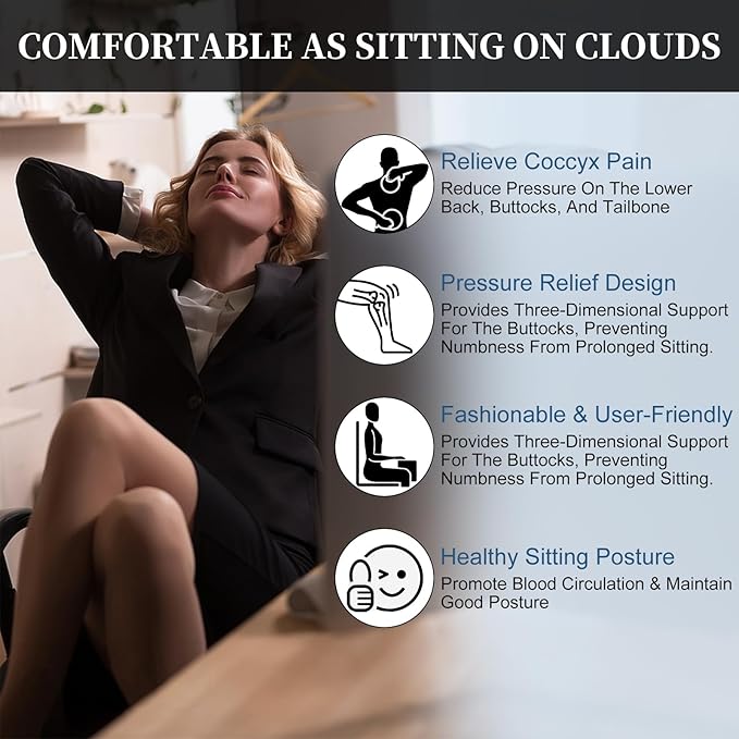 Seat Cushions, Comfort Memory Foam Office Chair Cushions, Ergonomic Seat Pad for Office Chair/Wheelchair/Gaming Chairs/Car Seat/, Pressure Relief Sciatica & Pain Relief for Long Sitting