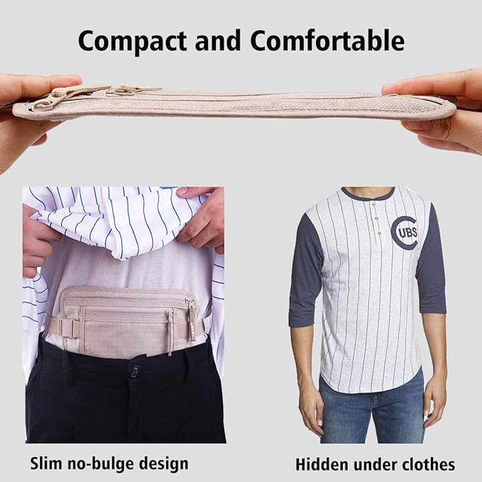 Money Belt for Travel Women and Men Slim Hidden Travel Wallet with RFID Blocking