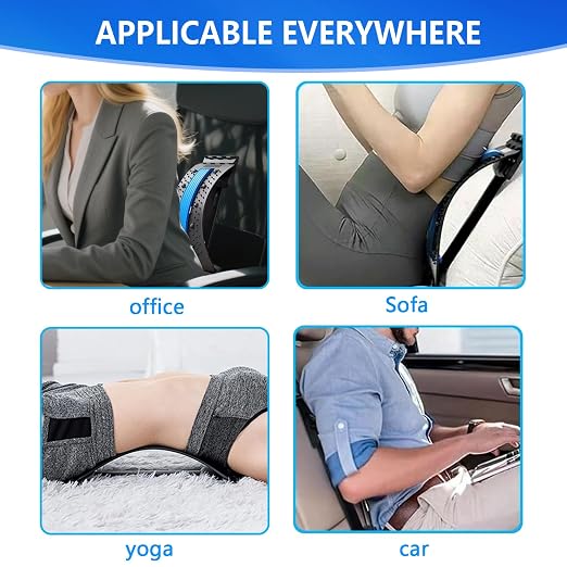 Back Stretcher - 4-Level Adjustable Lumbar Support Board & Back Cracker for Lower Back Pain Relief, Home Office Use (Blue)