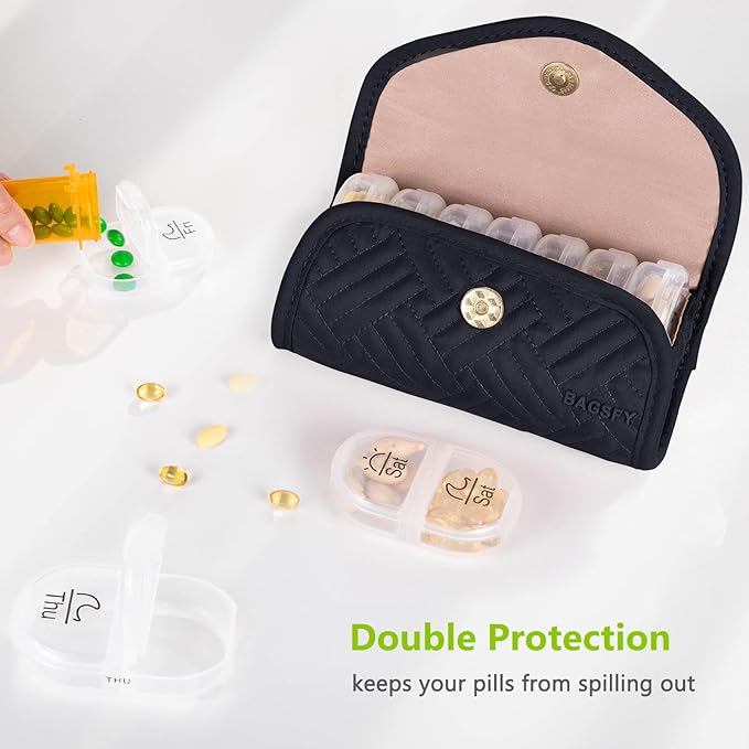BAGSFY Weekly Pill Organizer 2 Times a Day in a Cute Fabric Pill Case, Medicine Bag, AM PM Pill Box 7 Day, Portable Medication Travel Case for Pills, Vitamins, Fish Oils, Supplements.
