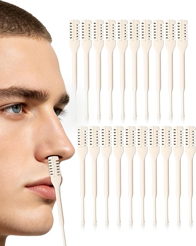 20PCS Nose Hair Trimmer for Men & Women, Nasal Hair Cutter, Nose Razor | 2-in-1 Manual & Portable Nose Trimmer, Double Sided Nose Hair Remover with Cleaning Brush