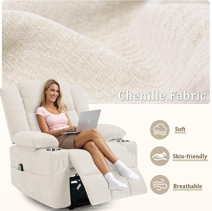 Korser Recliner Chair for Adults, Wall Hugger RV Recliner with Massage and Heating, Zero-Gravity Recliners, Electric Power Recliner Chair for Living Room, Bedroom, Home, Theater Seating (Beige)