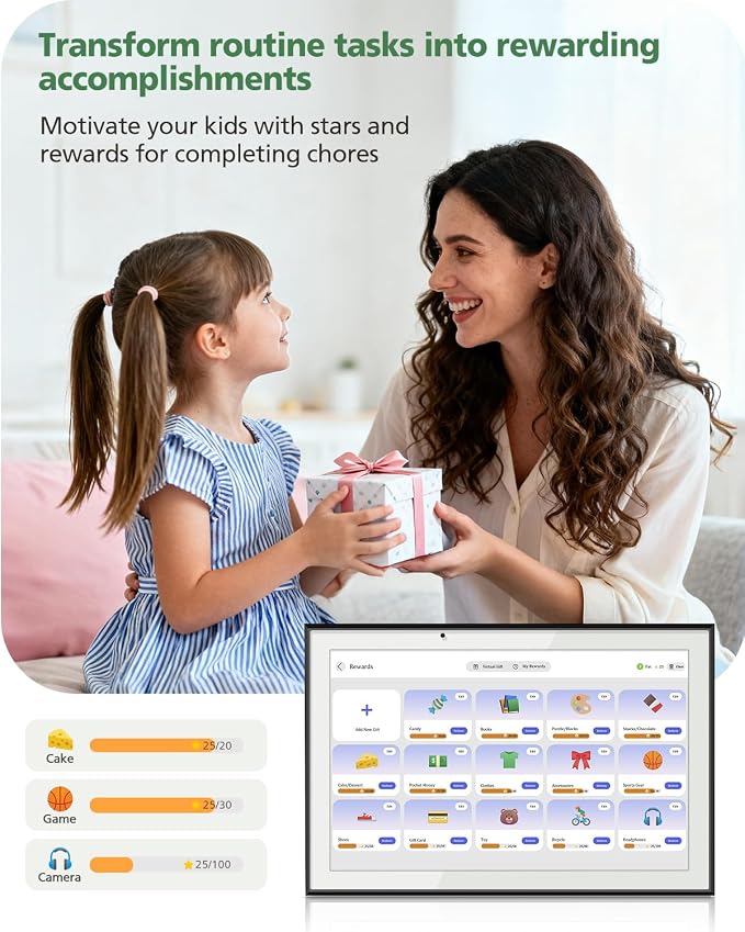 15.6 Inch Digital Calendar Chore Chart, Smart Digital Calendar Wall Planner Picture Frame with HD Touch Screen, Desk & Wall Mount Planner for Family Schedules(White)