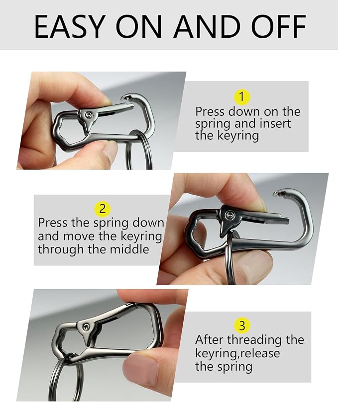 Metal Key Chain Carabiner Clip with Key Ring and D Ring | Heavy duty build, full accessory packs, quick release, multi purpose hook, belt loop holder, separate home and car fob sets