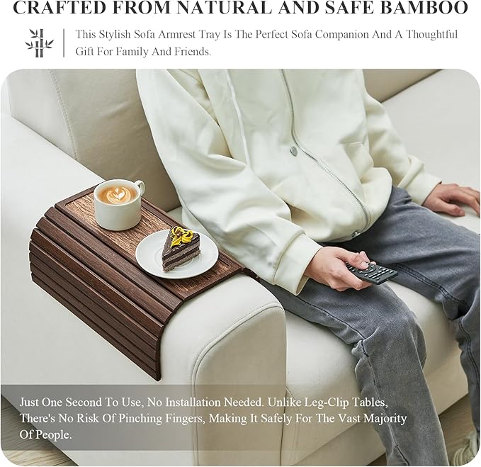 GEHE Sofa Arm Tray Table, Flexible/Foldable Couch Arm Tray for Wide Couch, Sofa Armrest Table Cup Holder Perfect for Foods Drinks Snacks Remote Control or Phone