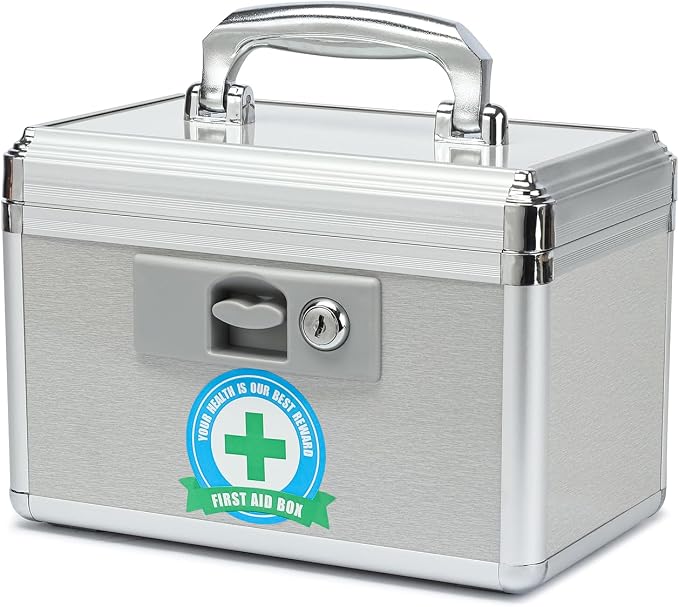Portable Lock First Aid and Medicine Storage Box for Collection Organizing Keeping Carrying Health Care Drugs Accessories Tools (Small)