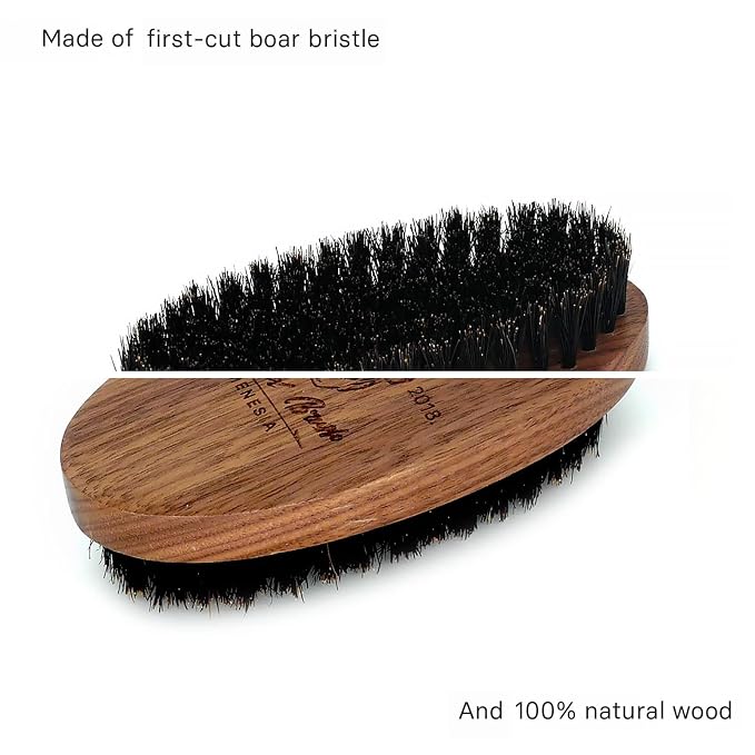 Walnut Wood Boar Bristle Beard Brush for Men | Soft & Smoothing Boar Bristles, Skull Print, Small Pocket Travel Size