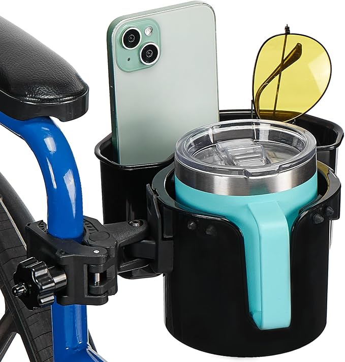 JOYTUTUS Wheelchair Cup Holder 2 Pack, 2-in-1 Walker Cup Holder with 6.4'' Storage Box, Drink Holder for Bottle with Handle, Fit for Wheelchair, Walker, Rollator, Stroller, Camper, Golf cart (Large)