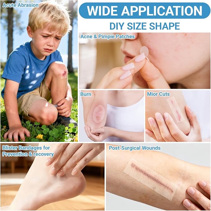 Hydrocolloid Roll Bandages - DIY Size & Shape, Extra Large Medical-Grade Hydrocolloid Roll with Self-Adhesive, Ultra Absorbent, Flexible & Waterproof, First Aid Kit Essential(2in*16ft)