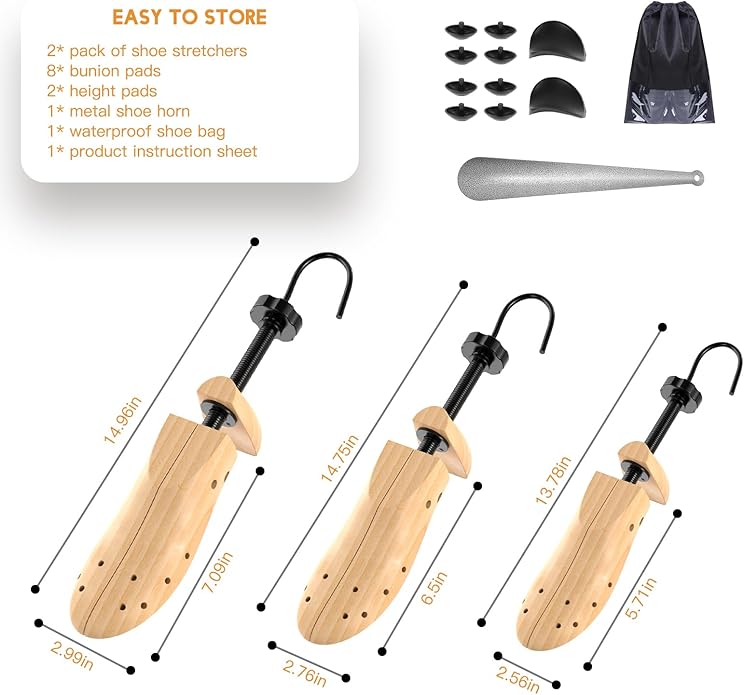 eachway Wooden Shoe Stretcher Men and Women for Wide Feet, Pair Premium of 4-way Shoe Tree Widener Stretch Length & Width