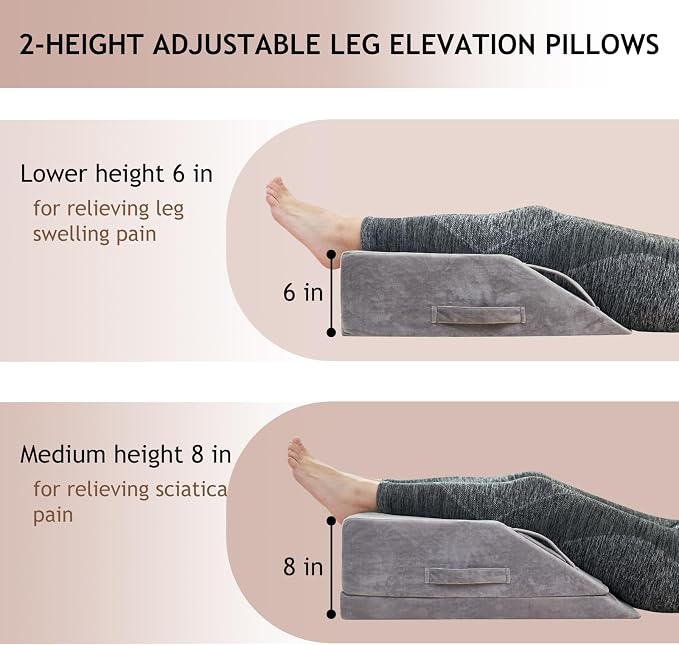 Wedge Pillow for Sleeping, Bed Wedge Pillow for After Surgery 2-Height Memory Foam Leg Elevation Pillow for Swelling Back Pain Relief Sciatica Knee Ankle Pain Bed Support Legs L 24"