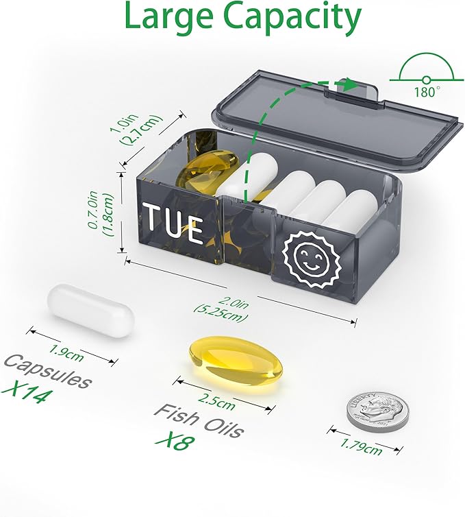 Large 7-Day Pill Organizer | PU Leather Travel Case with Discreet & Aesthetic Design | Detachable, Compact Pill Box for Vitamins & Medicine (Orange)