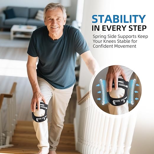 CAMBIVO Patella Tendon Support Knee Brace for Women & Men, Adjustable Knee Strap with Gel Pad & Side Stabilizers, Breathable Lightweight Knee Support for Running, Training & Daily Use (Black, S/M)