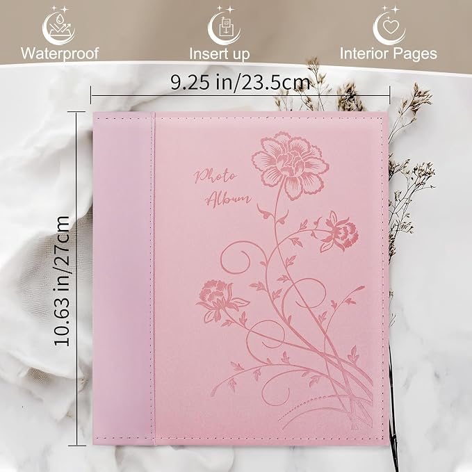Photo Album 8x10 2 Packs Clear Pages Pockets Leathe Cover Slip Slide in Photo Album Each Holds 50 Vertical 8x10 Photos Picture Book for Wedding Family (Pink)