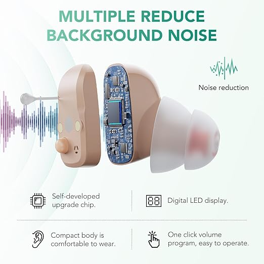 OTC Hearing Aids for Seniors, Hearing Amplifiers Devices Rechargeable with Noise Cancelling, Superior Sound Quality for Women Men Hearing Loss, Auto On/Of