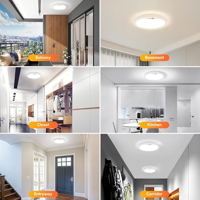 7 Inch Motion Sensor Ceiling Light Wired for Closet, Hallway | 2700K/4000K/6500K Adjustable, Non-Dimmable Motion Sensor Light Indoor for Laundry, Garage, Stairs, with Timer, 15W 1500LM