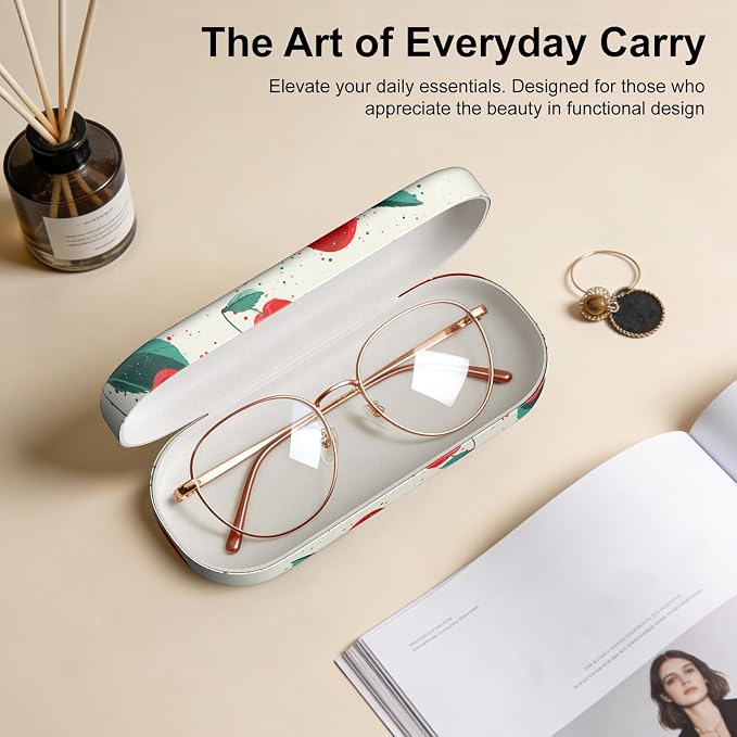 Hard Shell Leather Sunglasses Case,Classic Fashionable Cute Large Glasses Case for Women Men,Sunglass Eyeglasses