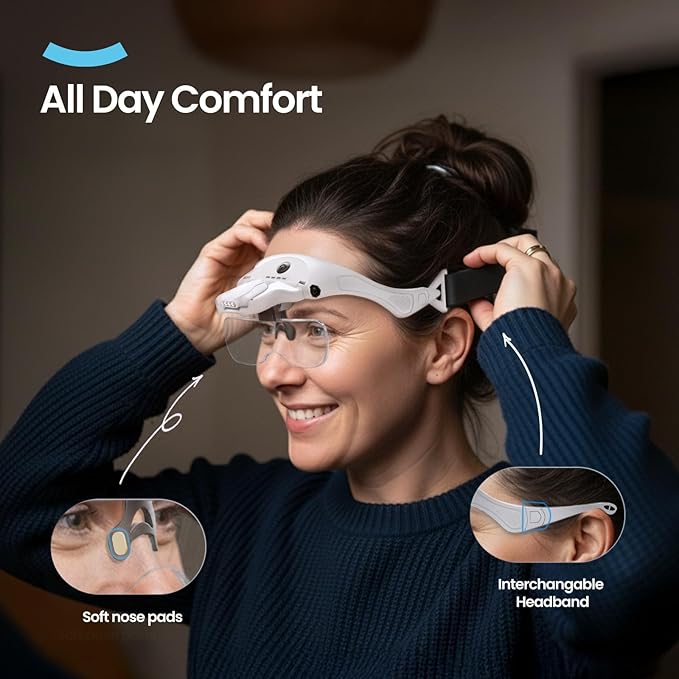 ARTDOT Magnifying Glasses with Light, 1.0X-3.5X 5 Replaceable Lenses Head Magnifier, 4 LED Rechargeable Magnifying Glasses for Close Work, Diamond Painting, Hands-Free & Reading