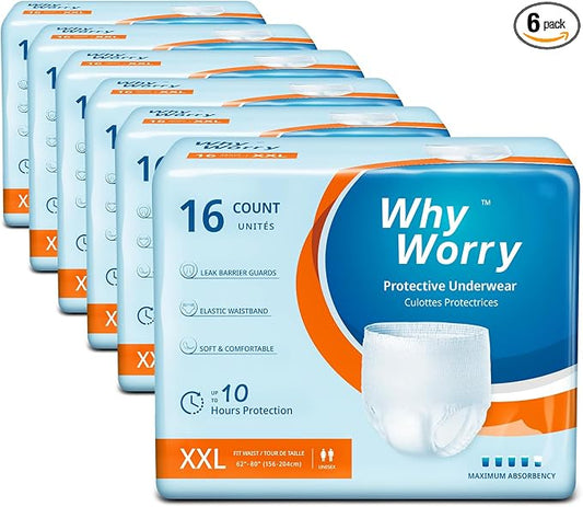 WhyWorry Incontinence Underwear for Women & Men, XXLarge, 96 Count | Disposable Adult Pull Ups with Maximum Absorbency, Leakproof Adult Diaper Pants, Overnight Protection, Odor Control, Unisex