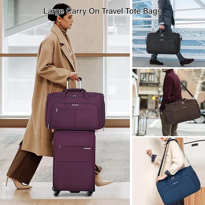 Hanke Carry On luggage Bags for Travel, Large Foldable Duffle Bag for Travel, Softside Lightweight Travel Bag Carry On Bags for Airplanes Women, Travel Tote Bags for Women Men.（Blue）